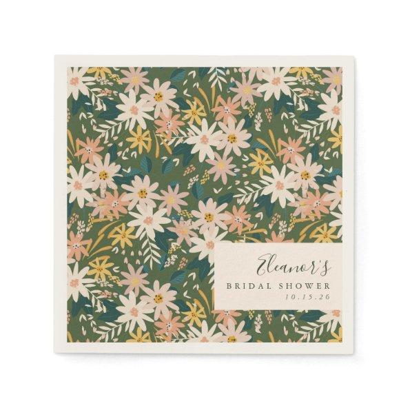 Personalized Elegant Green Floral  Napkins