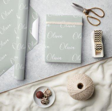 Personalized Elegant Green Name Modern Wrapping Paper