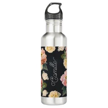 Personalized Elegant Pink Floral Stainless Steel Water Bottle