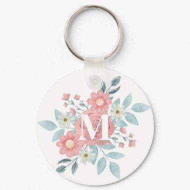 Personalized Elegant Watercolor Floral Monogram Keychain