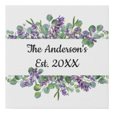 Personalized Eucalyptus Lavender Greenery Wedding Faux Canvas Print