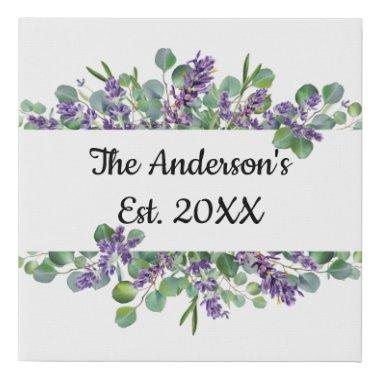 Personalized Eucalyptus Lavender Greenery Wedding Faux Canvas Print