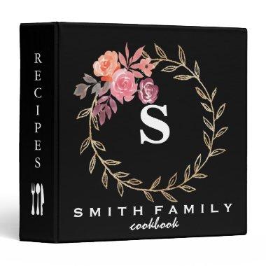 Personalized Family Monogram Bridal shower Recipe 3 Ring Binder