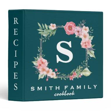 Personalized Family Monogram Bridal shower Recipe 3 Ring Binder