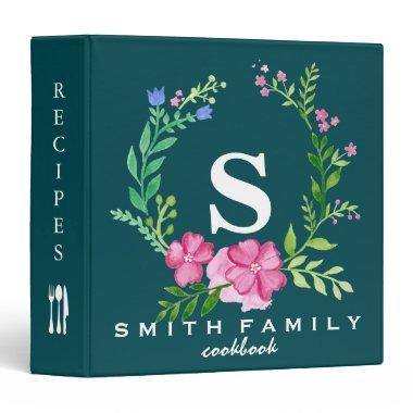 Personalized Family Monogram  Recipe 3 Ring Binder