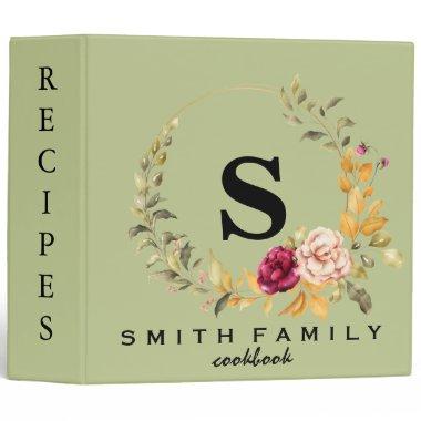 Personalized Family Monogram Bridal shower Recipe 3 Ring Binder
