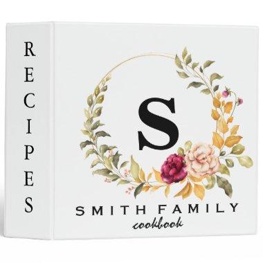 Personalized Family Monogram  Recipe 3 Ring Binder