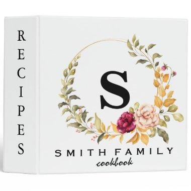 Personalized Family Monogram Bridal shower Recipe 3 Ring Binder