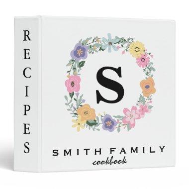 Personalized Family Monogram Bridal shower Recipe 3 Ring Binder