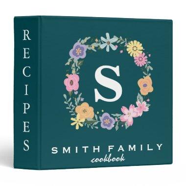 Personalized Family Monogram Bridal shower Recipe 3 Ring Binder