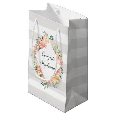 Personalized Floral and Stripes Pattern Small Gift Bag