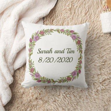 Personalized Floral Monogram Wedding date Throw Pillow