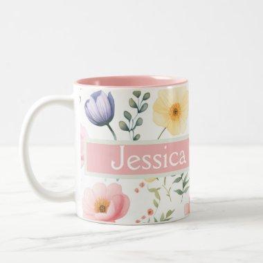 Personalized Floral Name Two-Tone Coffee Mug