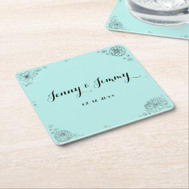 Personalized Floral Wedding monogram Square Paper Coaster