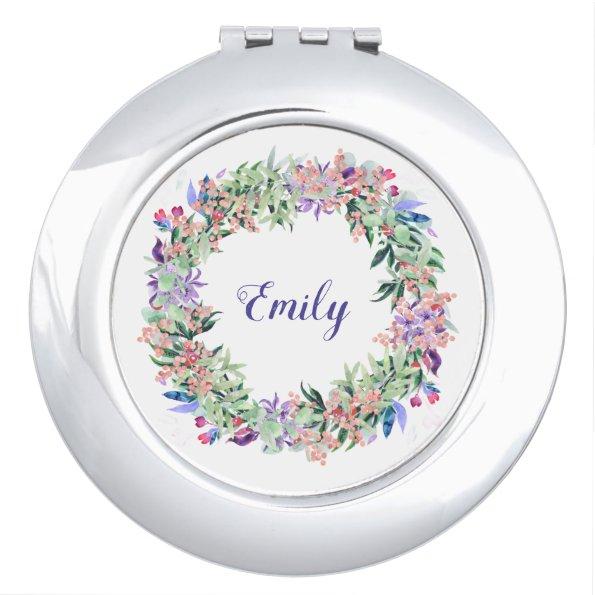 Personalized Floral Wreath Compact Mirror