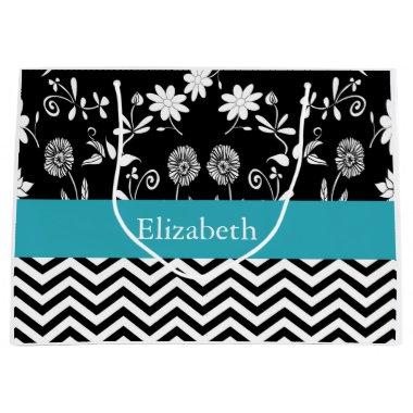Personalized Floral & Zigzag Pattern Large Gift Bag