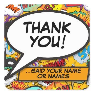 Personalized Fun Colorful Thank You Speech Bubble Square Sticker