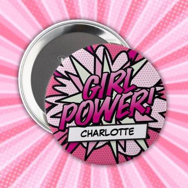 Personalized GIRL POWER Comic Book Pink Button