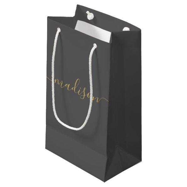 Personalized Girly Chic Feminine Gold Script Gray Small Gift Bag