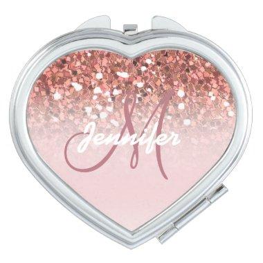 Personalized Girly Rose Gold Glitter Sparkles Name Compact Mirror