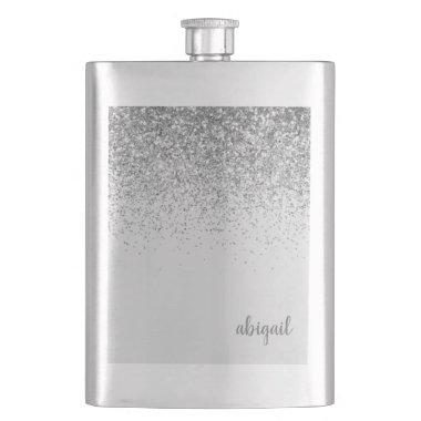 Personalized Glitter Silver Monogram Name Flask