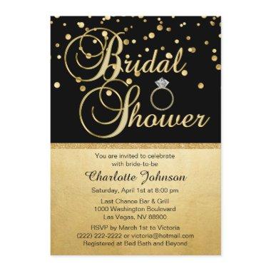 Personalized Gold Black Diamond Ring Bridal Shower Invitations