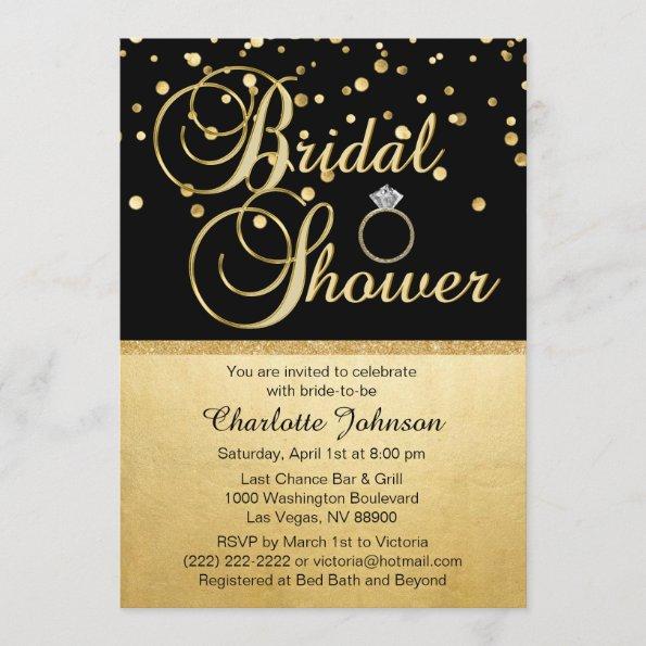 Personalized Gold Black Diamond Ring Bridal Shower Invitations