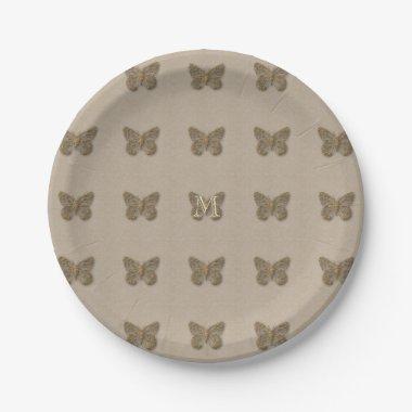 Personalized Golden Butterfly Linen Party Plates
