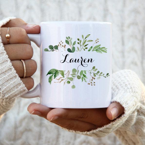 Personalized Greenery Bridesmaid Gift Coffee Mug