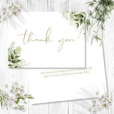 Personalized Greenery Floral Elegant Gold Script Thank You Invitations
