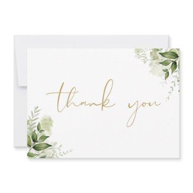 Personalized Greenery Floral Elegant Gold Script Thank You