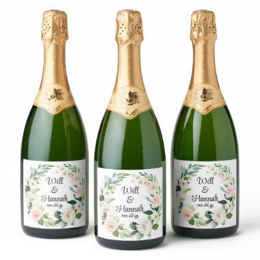 Personalized Greenery Wedding Reception Champagne Sparkling Wine Label