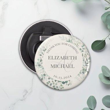 Personalized Greenery Wreath Wedding Favor Button Bottle Opener