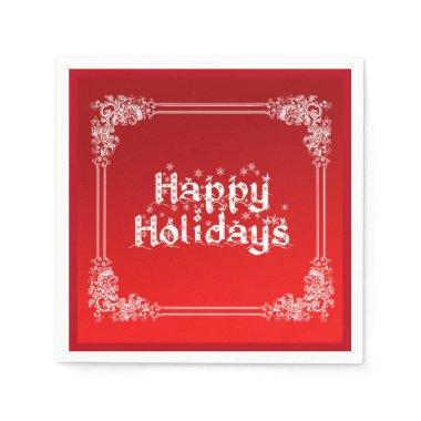 Personalized Happy Holiday Swirl Border Red Paper Napkins