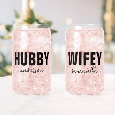 Personalized Hubby & Wifey Name Can Glass