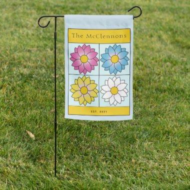 Personalized Illustrated Floral Block Garden Flag