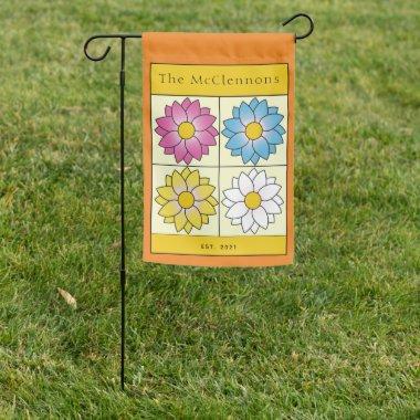 Personalized Illustrated Floral Block Orange Garden Flag