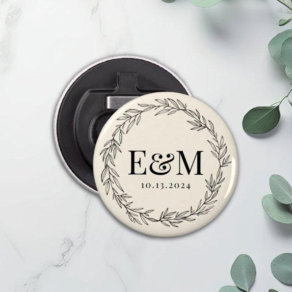 Personalized Initial Floral Wreath Wedding Favor Bottle Opener