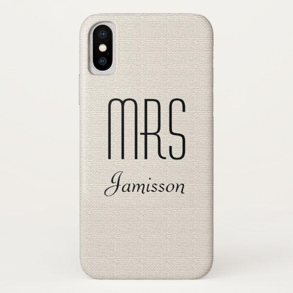 Personalized Initials MRS Rustic Off White iPhone XS Case