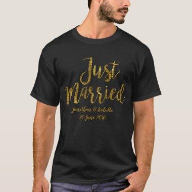 Personalized Just Married Gold Foil Print T-Shirt