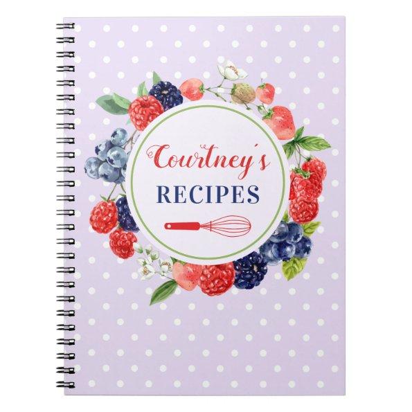 Personalized Lavender Polka Dot Cake Sweets Recipe Notebook