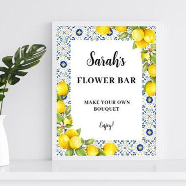 Personalized Lemon on blue tiles Flower Bar Sign