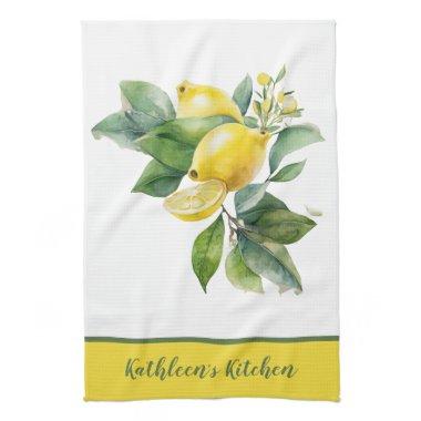 Personalized Lemon Yellow Green Greenery Kitchen Towel