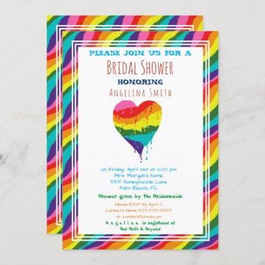 Personalized LGBT Rainbow Heart Bridal Shower Invitations