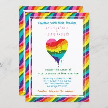Personalized LGBT Rainbow Heart Wedding Invitations