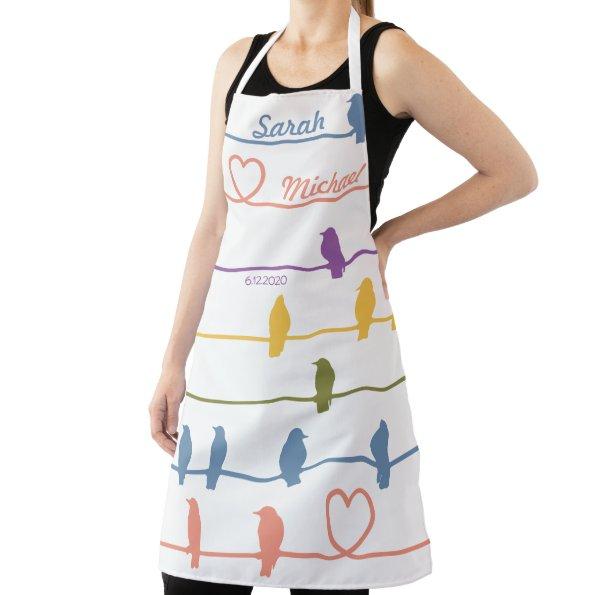 Personalized Love Birds Heart His Hers Pastels Apron