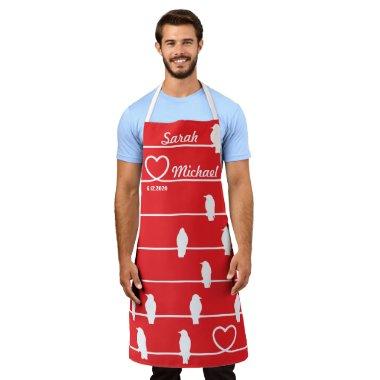 Personalized Love Birds Heart Red & White Apron