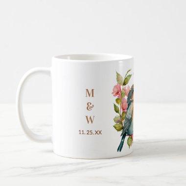 Personalized Lovebirds Embrace Custom Names & Date Coffee Mug
