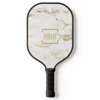 Personalized Marble Print Pattern Monogram Pickleball Paddle