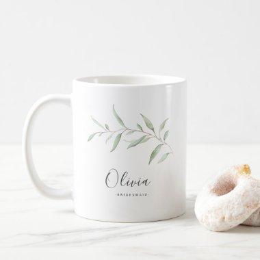 Personalized minimal greenery bridesmaid coffee mug